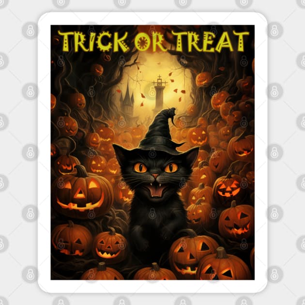 Trick Or treat - Scary Cat Sticker by TooplesArt